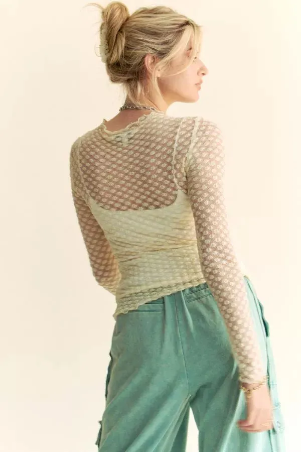 LONG SLEEVE DOT CRISPIN LACE LAYERING MESH TOP