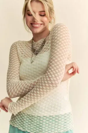 LONG SLEEVE DOT CRISPIN LACE LAYERING MESH TOP