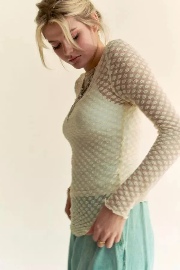 LONG SLEEVE DOT CRISPIN LACE LAYERING MESH TOP