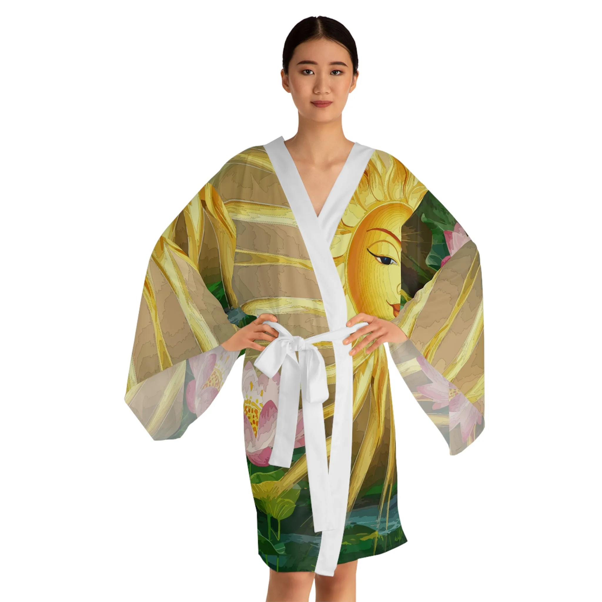 Long Sleeve Kimono Robe - Lotus Sun