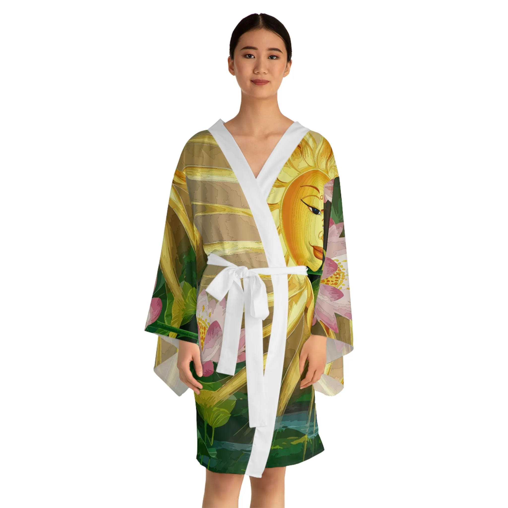 Long Sleeve Kimono Robe - Lotus Sun