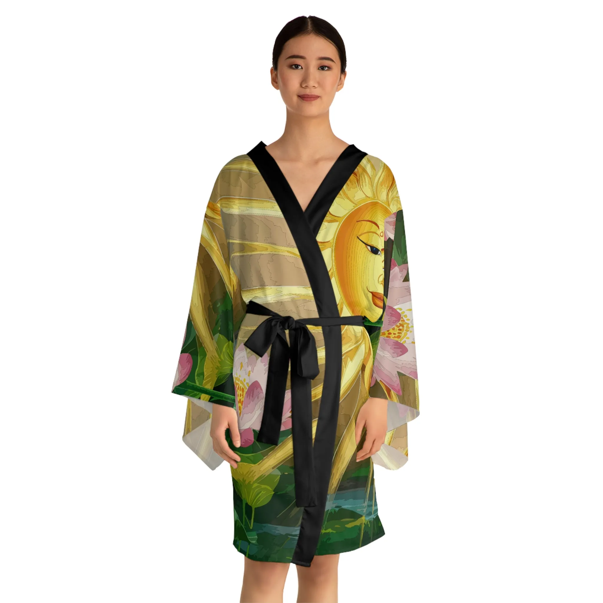 Long Sleeve Kimono Robe - Lotus Sun