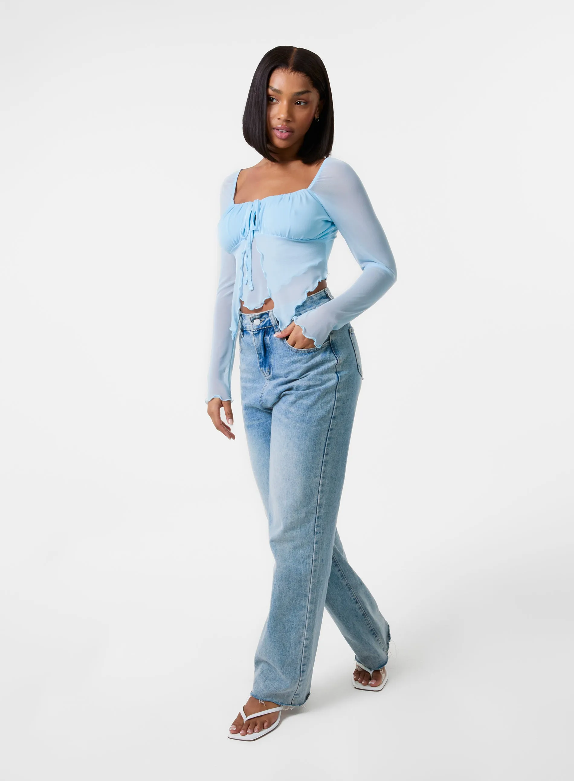 Long Sleeve Mesh Butterfly Top