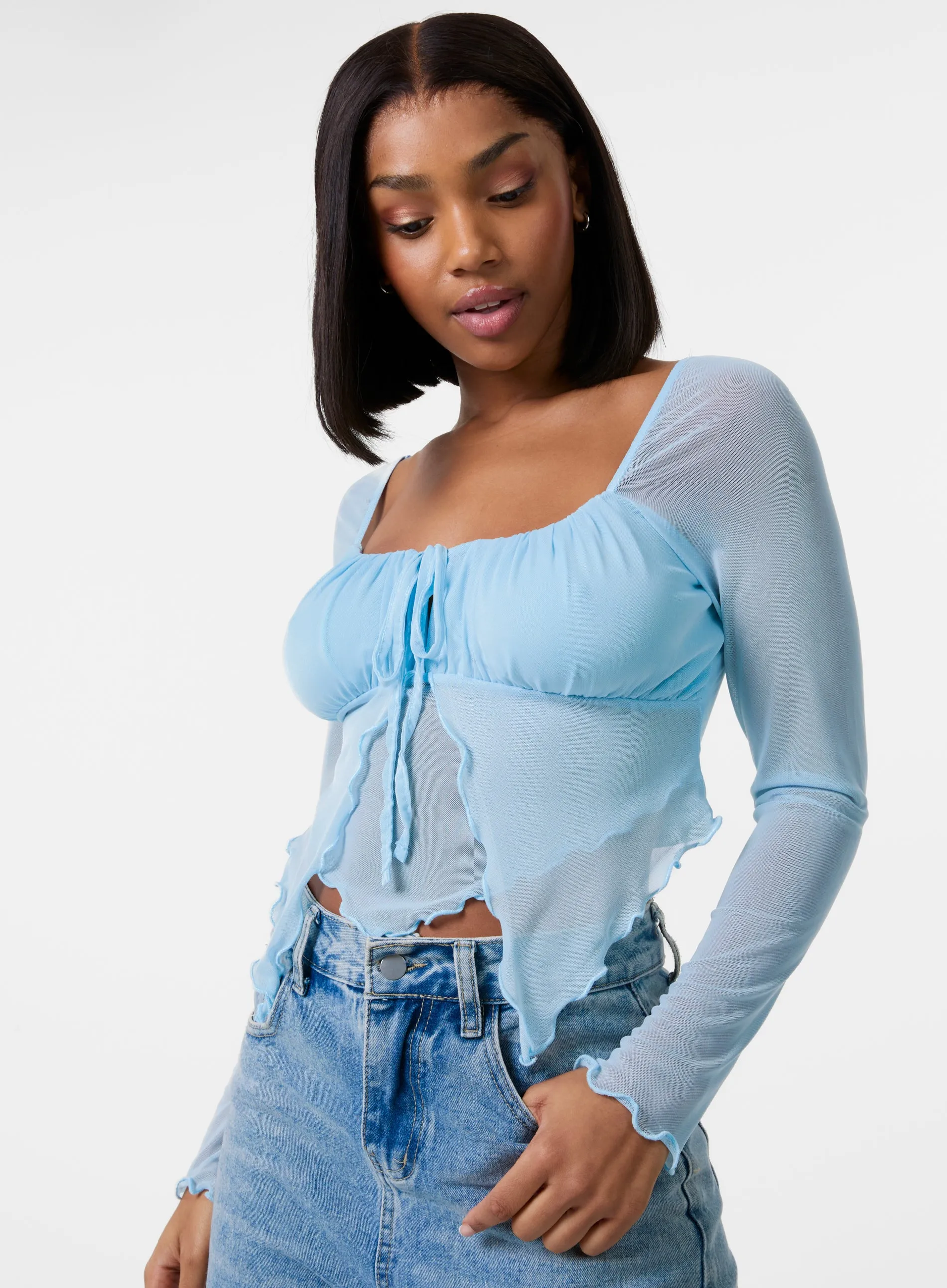 Long Sleeve Mesh Butterfly Top
