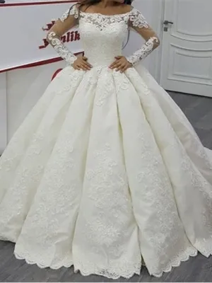Long Sleeves Appliques Ball Gown Wedding Dress