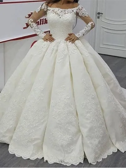 Long Sleeves Appliques Ball Gown Wedding Dress