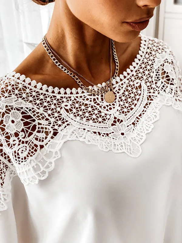 Long Sleeves Loose Solid Color Split-Joint Round-Neck Blouses&Shirts Tops
