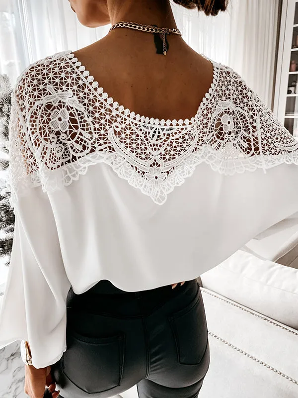 Long Sleeves Loose Solid Color Split-Joint Round-Neck Blouses&Shirts Tops