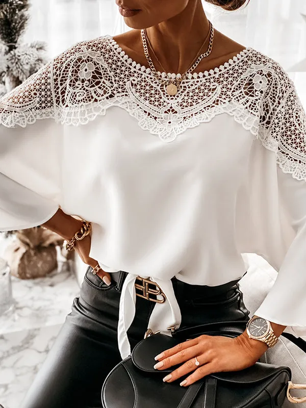 Long Sleeves Loose Solid Color Split-Joint Round-Neck Blouses&Shirts Tops
