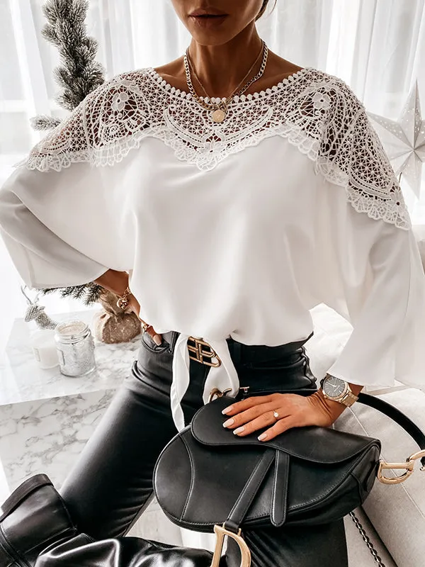 Long Sleeves Loose Solid Color Split-Joint Round-Neck Blouses&Shirts Tops