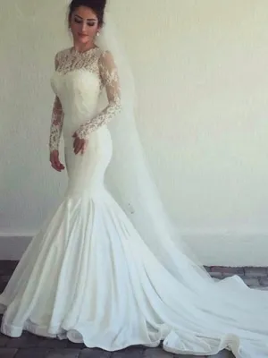 Long Sleeves Mermaid Lace Wedding Dress