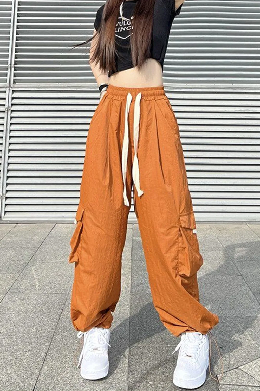Loose Solid Wide Leg Cargo Pocket Pants