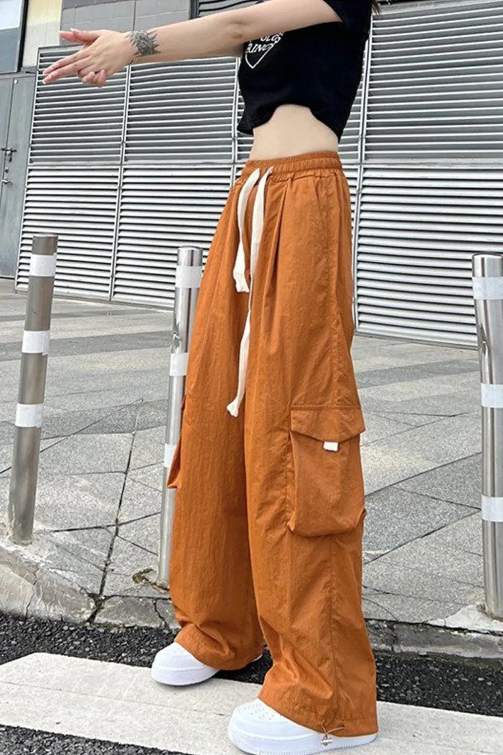 Loose Solid Wide Leg Cargo Pocket Pants