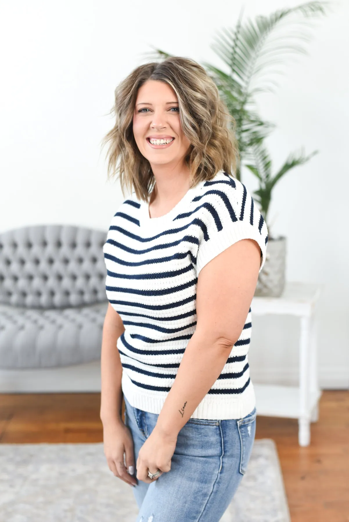 Lucia Striped Short Sleeve Sweater