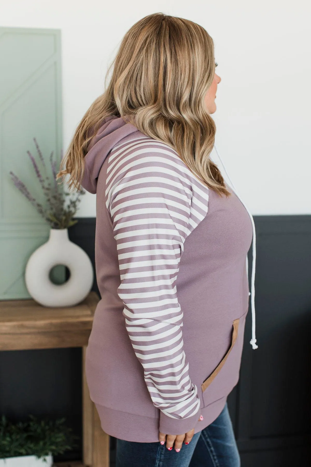 Major Impression Striped Drawstring Hoodie- Dusty Lavender