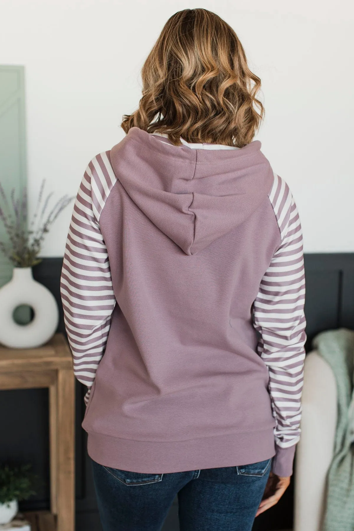 Major Impression Striped Drawstring Hoodie- Dusty Lavender