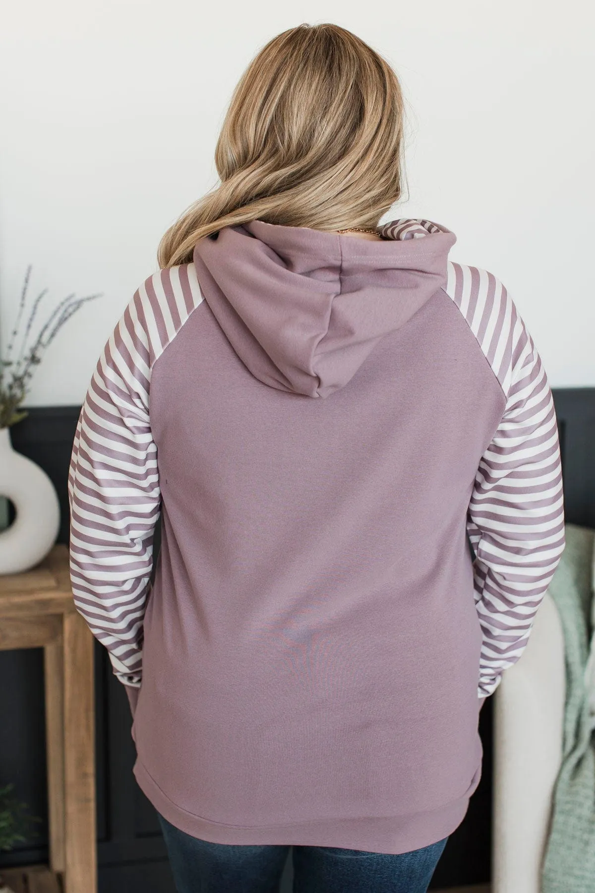 Major Impression Striped Drawstring Hoodie- Dusty Lavender