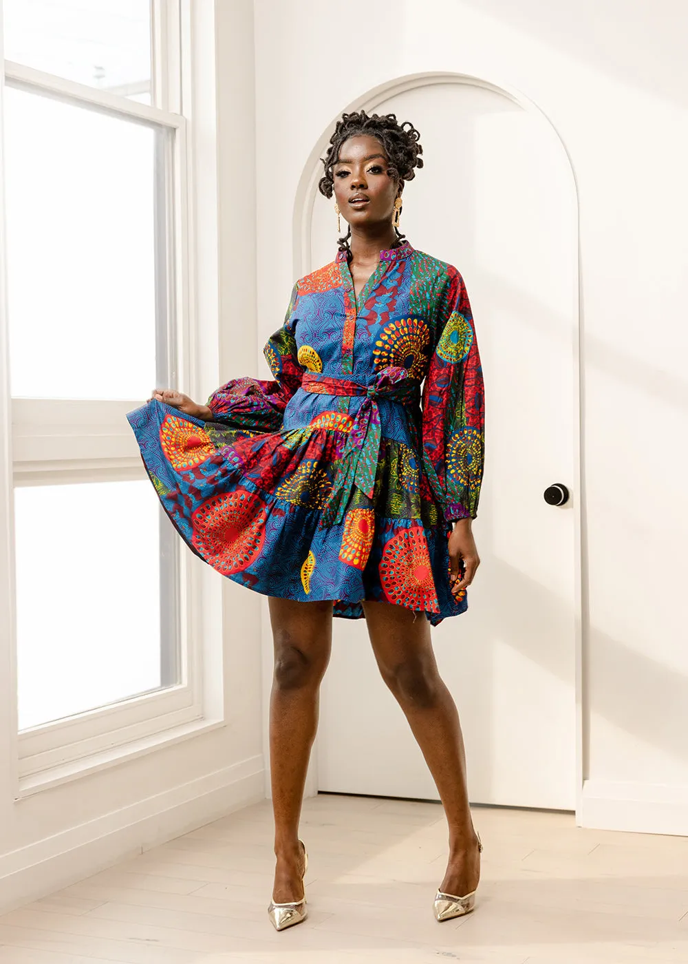 Malia Women's African Print Mini Dress (New Harvest Multipattern)