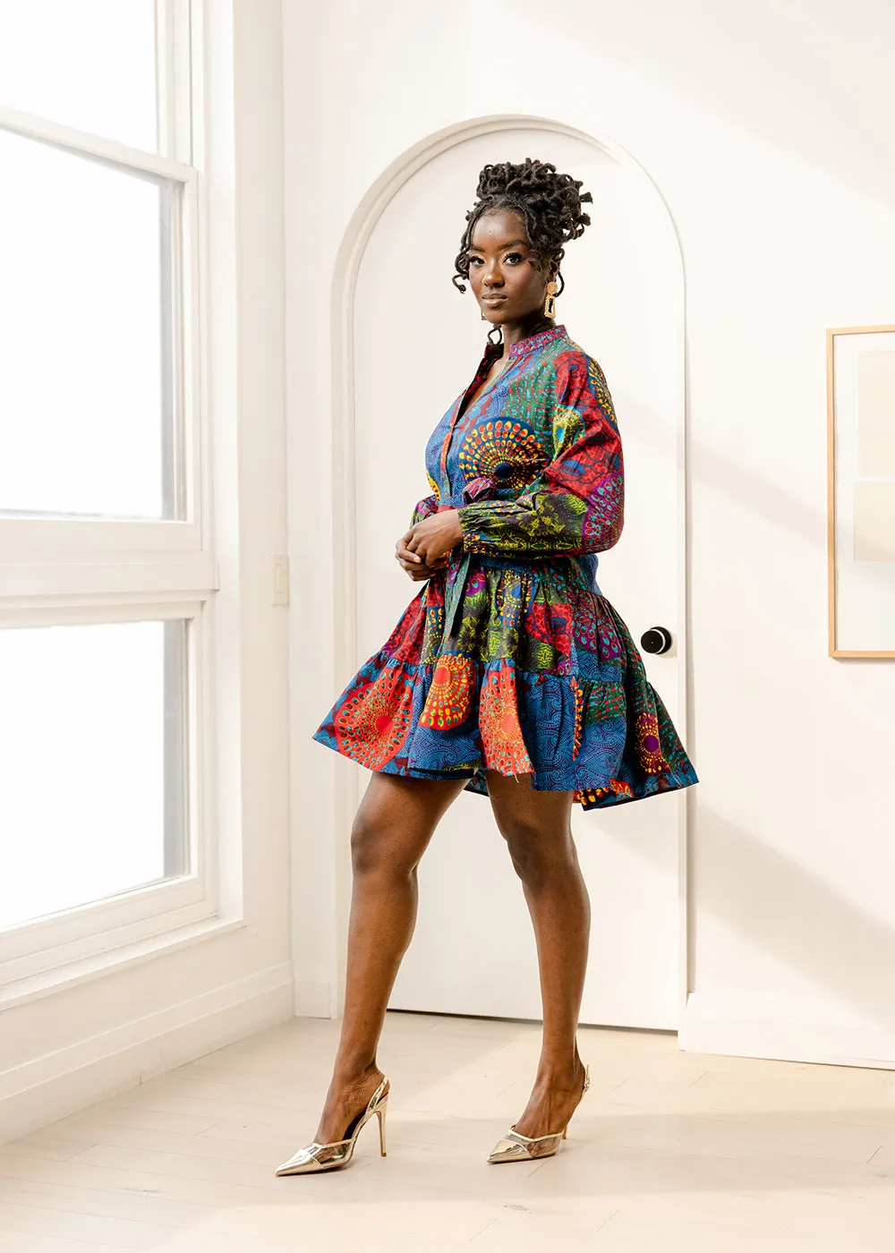 Malia Women's African Print Mini Dress (New Harvest Multipattern)