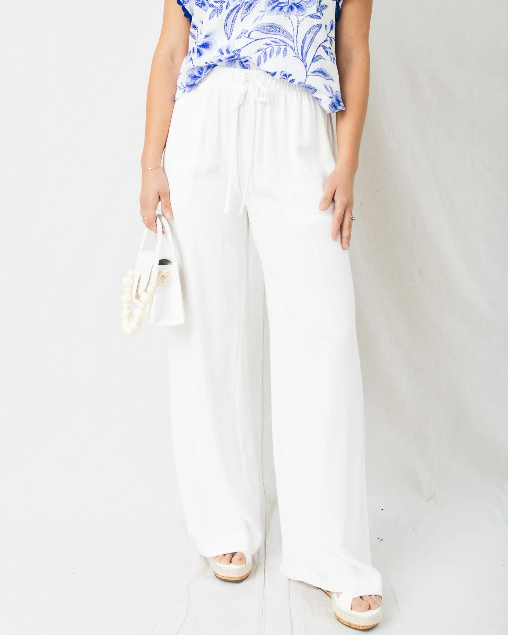 Malibu Drawstring Waist Wide Leg Linen Pants