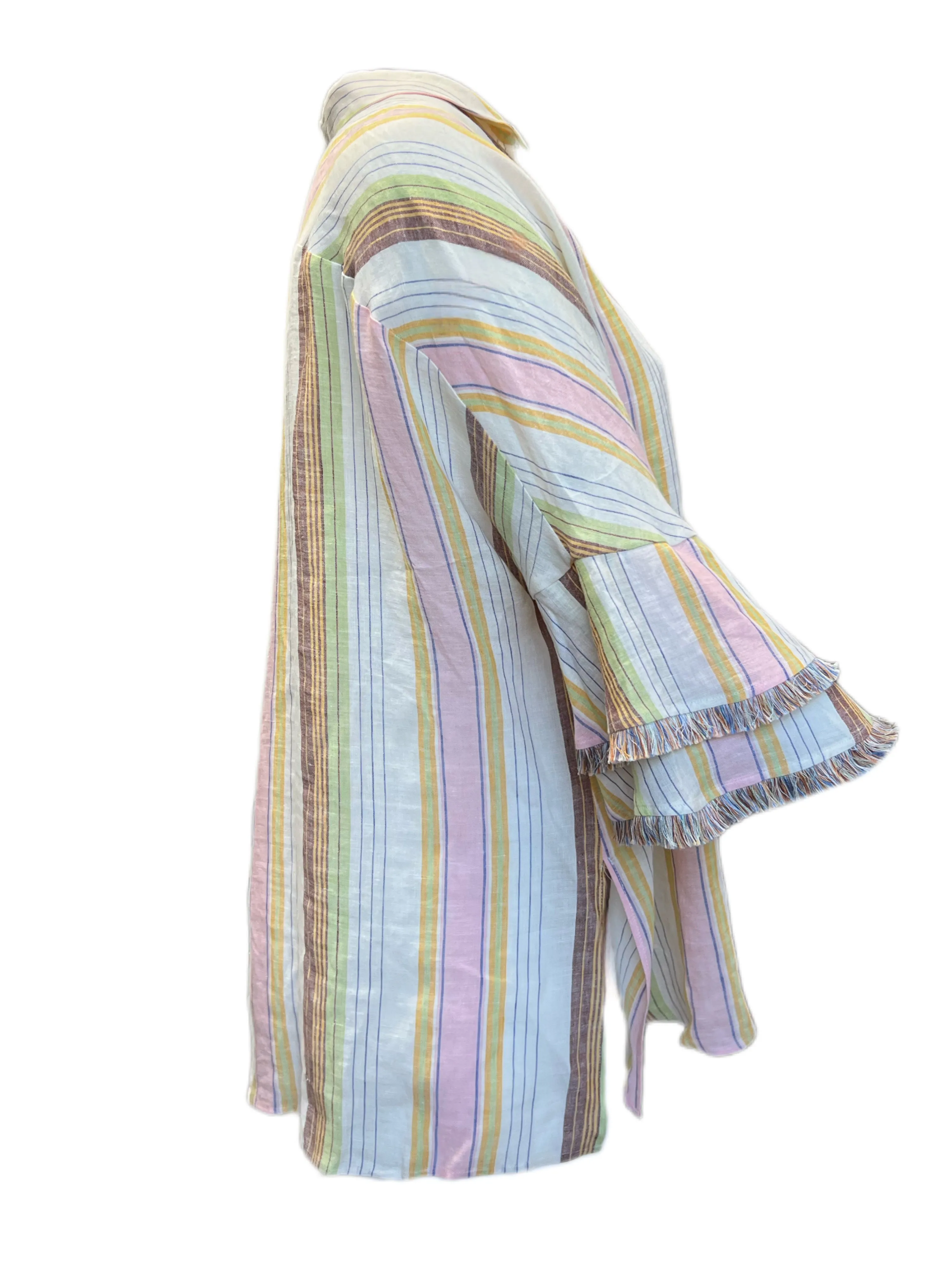 Marina Rinaldi Women's Multicolored Basilica Striped Flax Shirt NWT