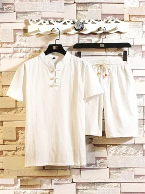Mens Linen Short Sets T-shirt   Pants