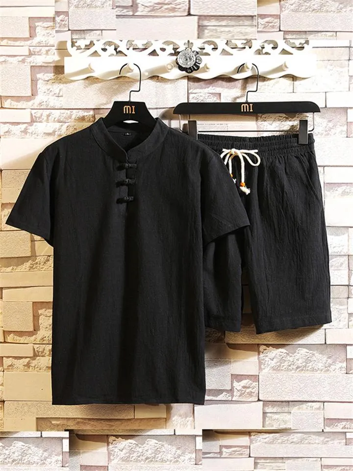 Mens Linen Short Sets T-shirt   Pants