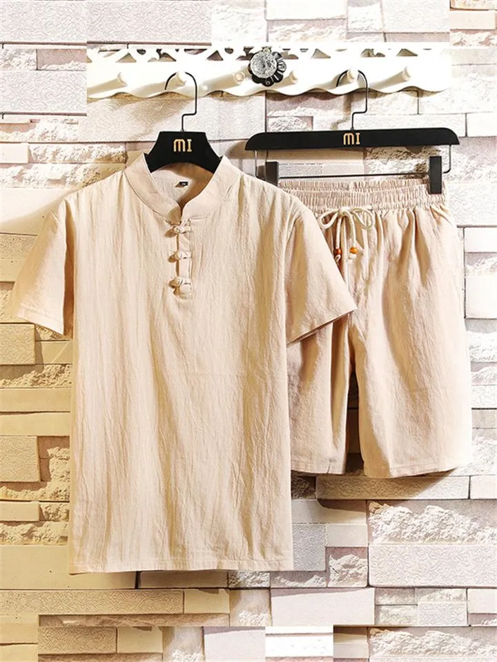 Mens Linen Short Sets T-shirt   Pants