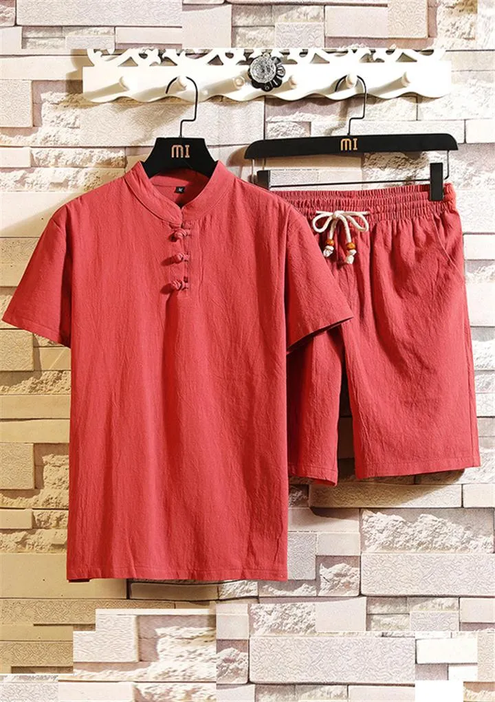 Mens Linen Short Sets T-shirt   Pants