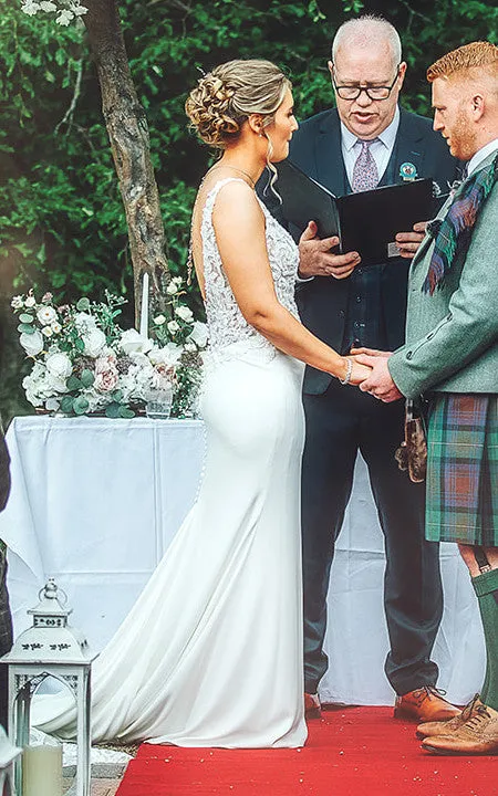 Mermaid V-neck Satin Simple Wedding Dress With Sweep Train And Low-V Bac716565