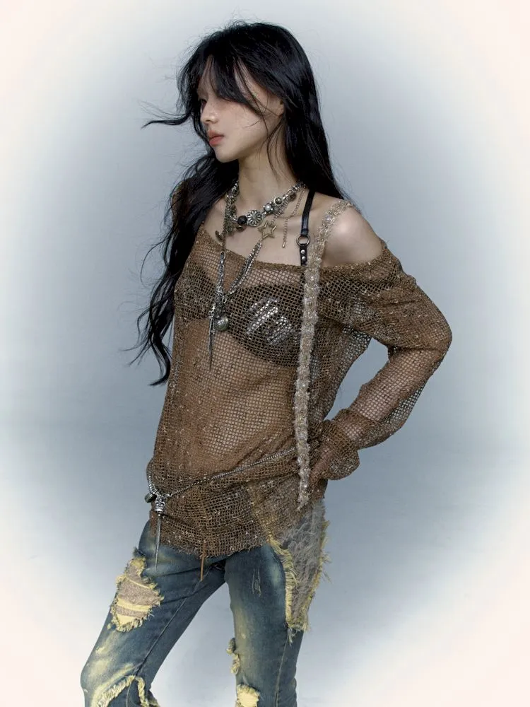 mesh hole hollow long T
