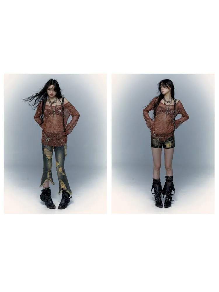 mesh hole hollow long T