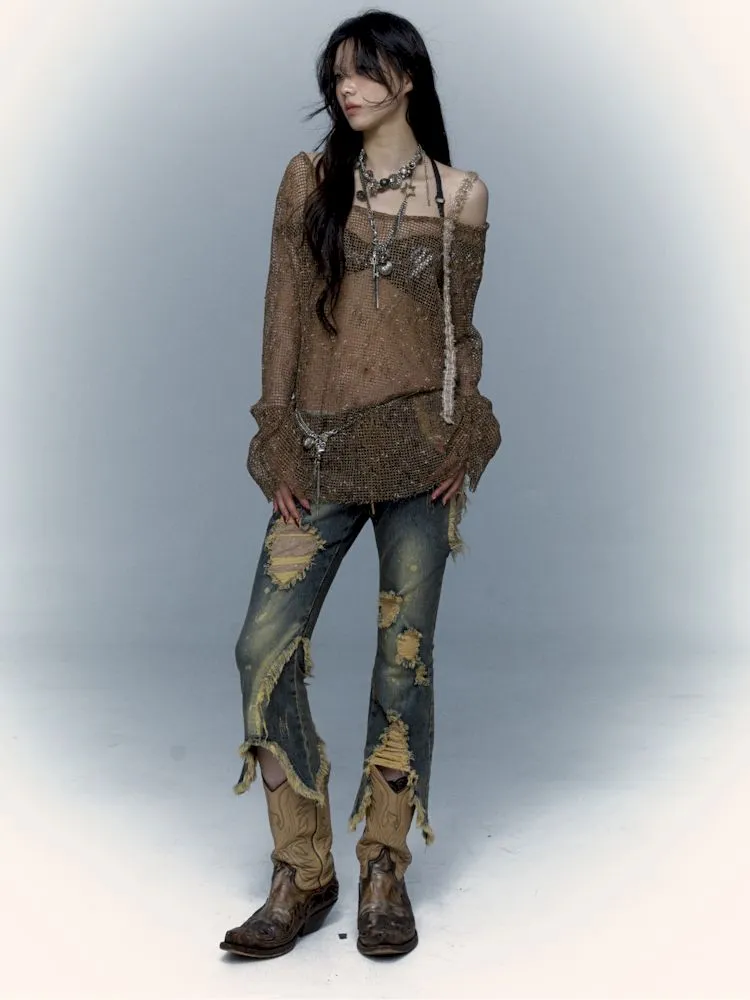 mesh hole hollow long T