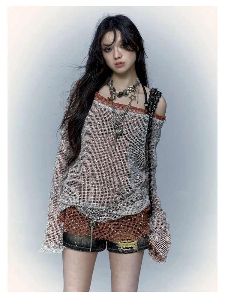 mesh hole hollow long T