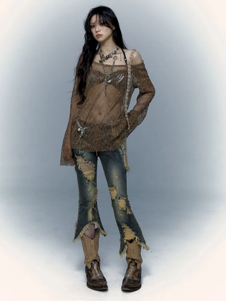 mesh hole hollow long T