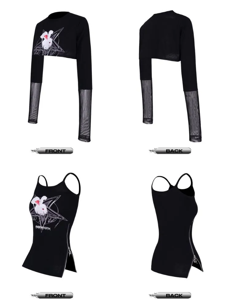 Mesh Two-piece Printed T-shirt