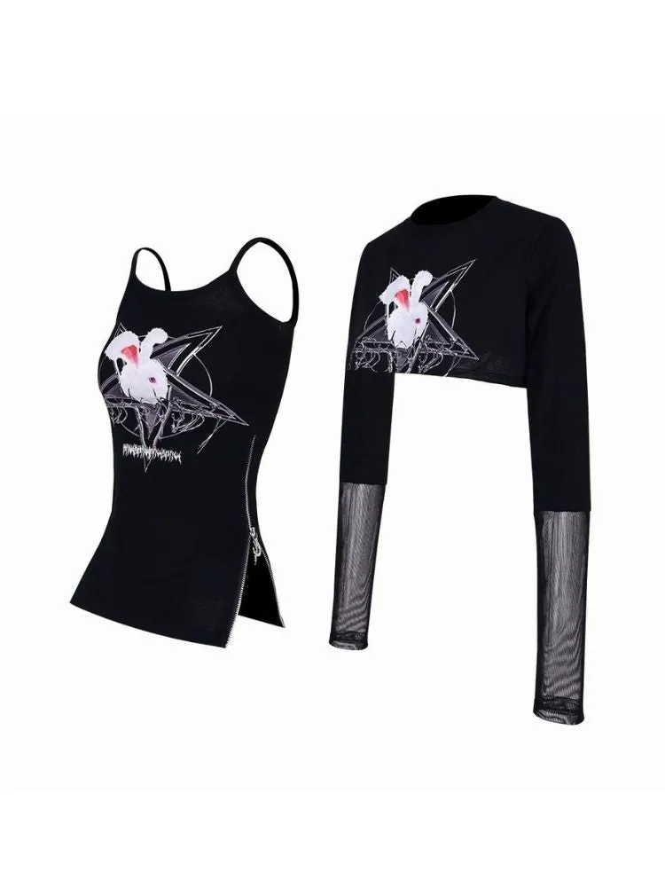 Mesh Two-piece Printed T-shirt