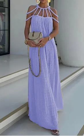 Mila - Modern and sophisticated draped maxi dress in linen blend with braids