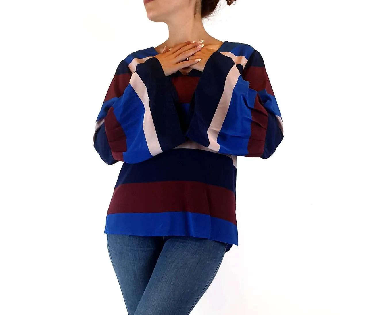 Milk & Thistle 100% silk striped bell sleeve top size 10