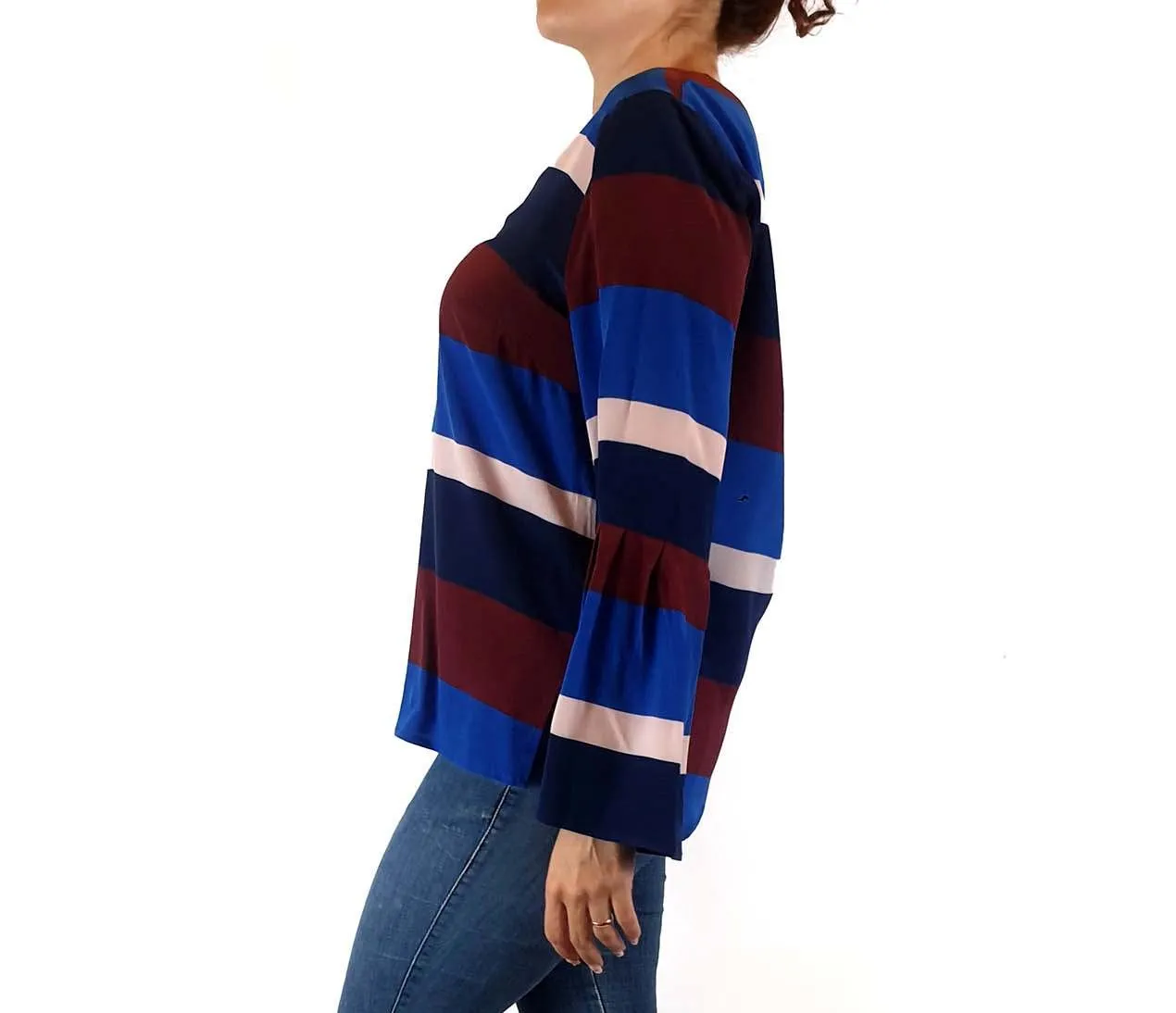 Milk & Thistle 100% silk striped bell sleeve top size 10