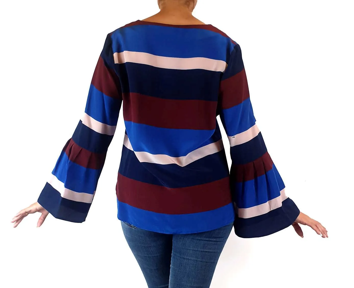 Milk & Thistle 100% silk striped bell sleeve top size 10