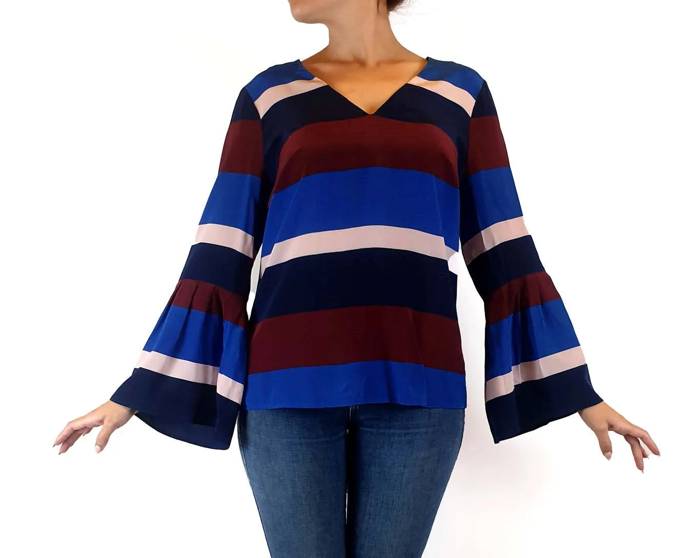 Milk & Thistle 100% silk striped bell sleeve top size 10