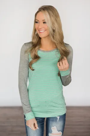 Mint & Grey Striped Top