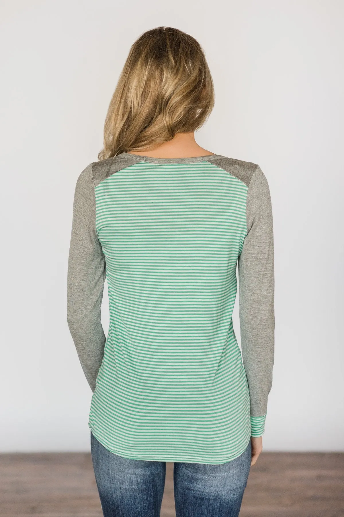 Mint & Grey Striped Top