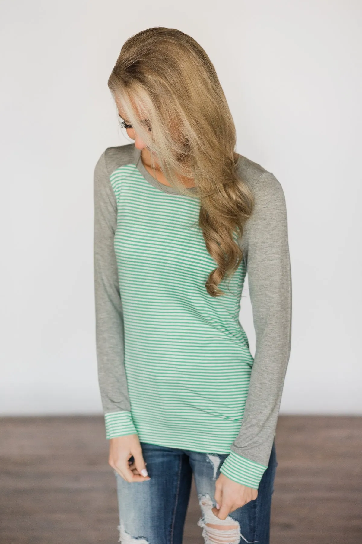 Mint & Grey Striped Top