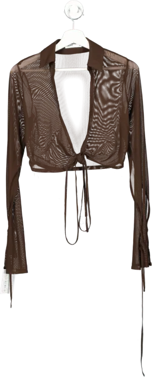 Mistress Rocks Brown Pillowtalk Cocoa Mesh Cropped Wrap Shirt UK XS