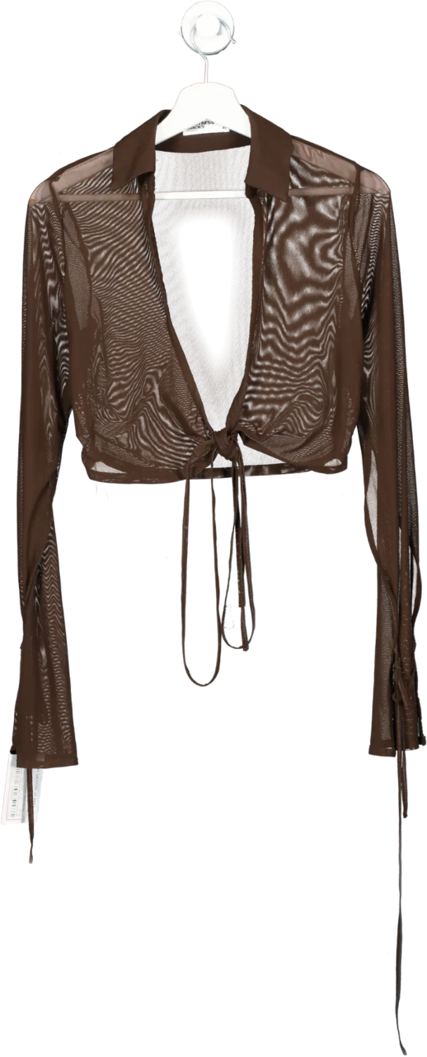 Mistress Rocks Brown Pillowtalk Cocoa Mesh Cropped Wrap Shirt UK XS