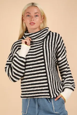 Mock Neck Soft Striped Knit Sweater Top