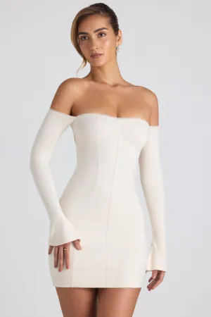 Modal Off-Shoulder Lace-Trim Mini Dress in Ivory
