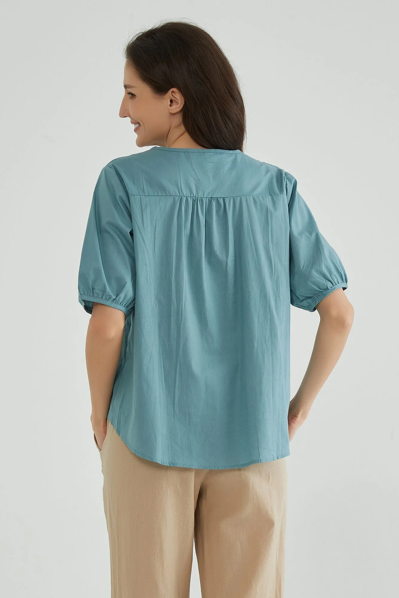 Moonstone Blue Cotton Tops for Women